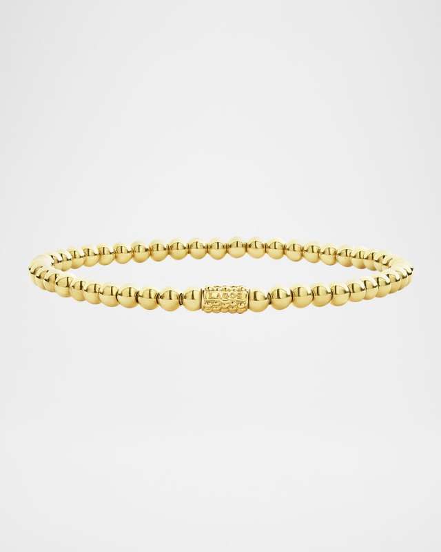 18K Yellow Gold Caviar Pave Ball 4mm Stretch Bracelet