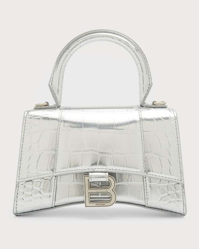 Hourglass XS Croc-Embossed Bag