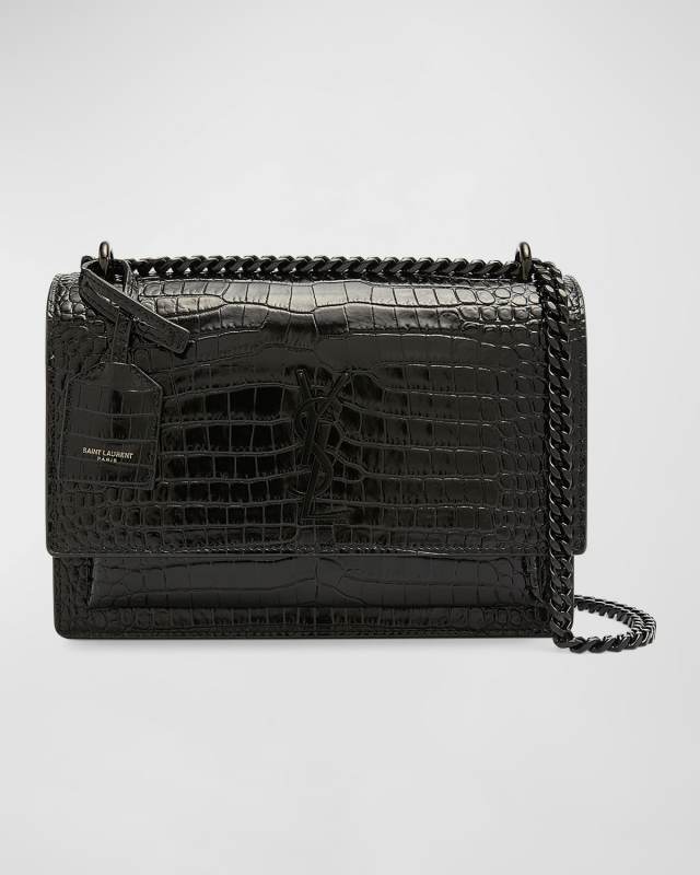 Sunset Medium YSL Crossbody Bag in Croc-Emboassed Leather
