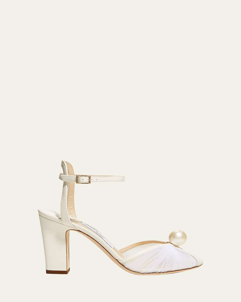 Sacaria Tulle Pearly Ankle-Strap Sandals