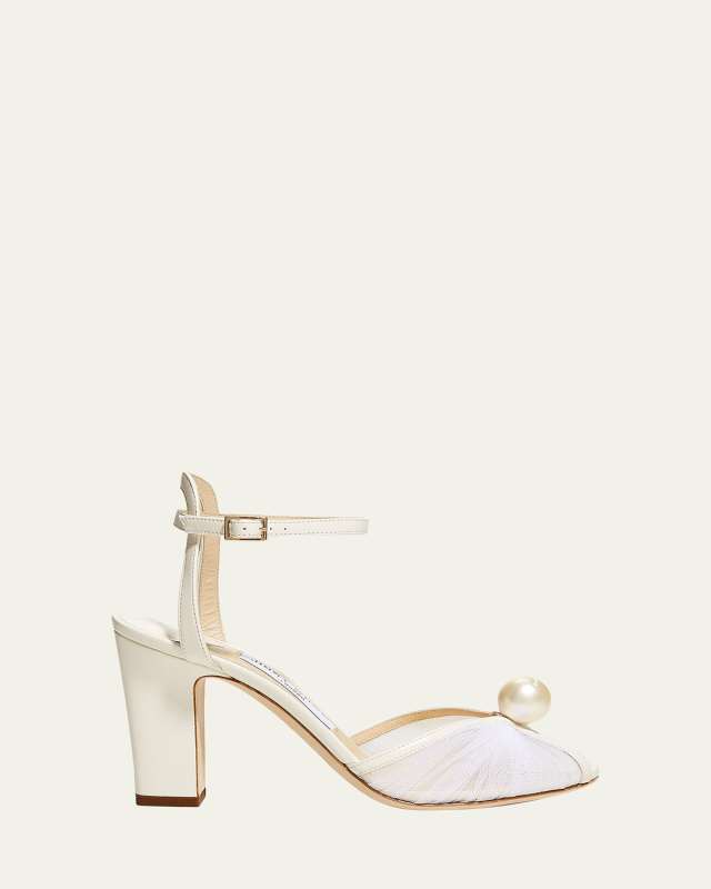 Sacaria Tulle Pearly Ankle-Strap Sandals