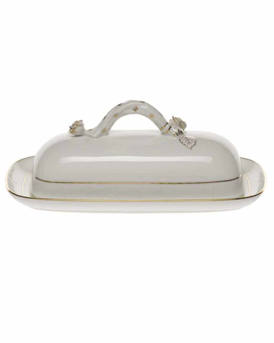 Golden Edge Butter Dish with Branch Handle