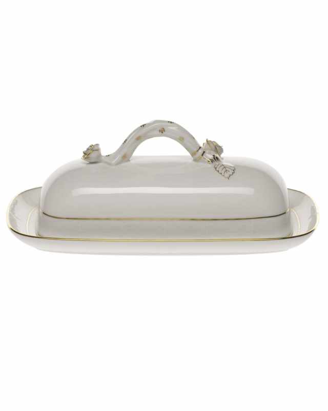 Golden Edge Butter Dish with Branch Handle