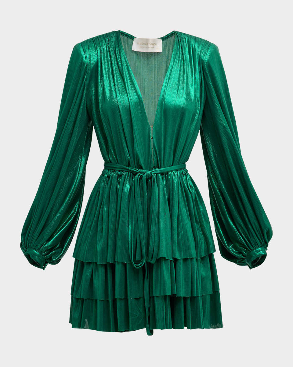 Bedouin Tiered Deep V-Neck Metallic Mini Dress