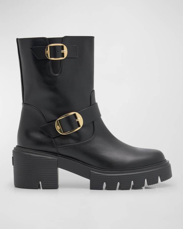 Soho Calfskin Buckle Moto Booties