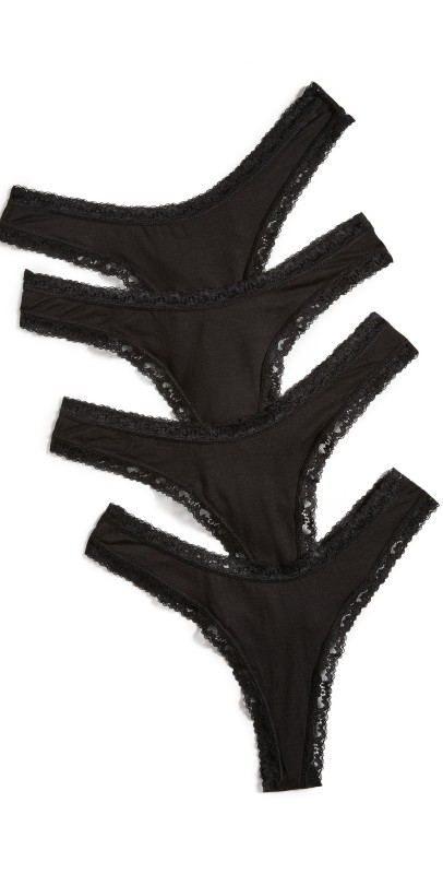 Stripe & Stare Black 4 Pack Thong Box Black