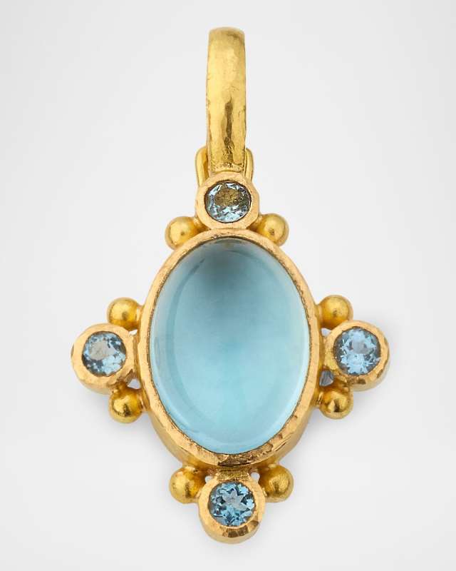 19K Vertical Oval Aquamarine Pendant
