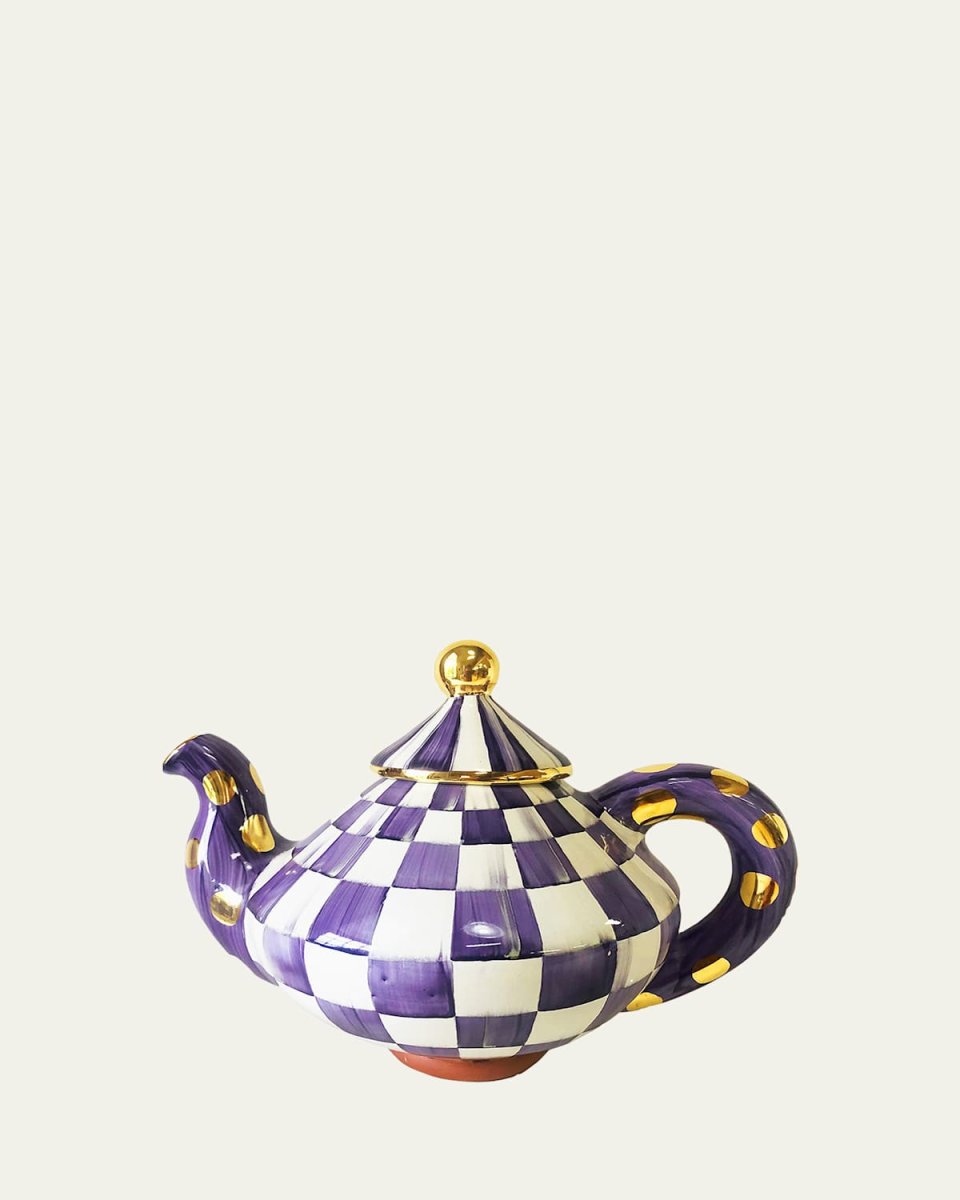 Plum Check Ceramic Teapot