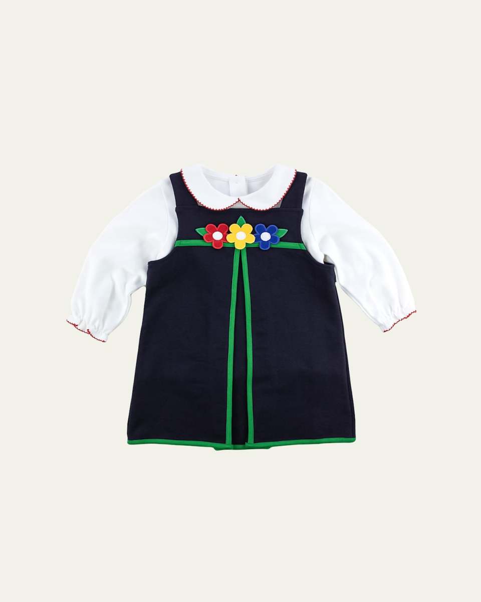 Girl's Dress W/ Floral Applique & Blouse Set, Size 12M-6