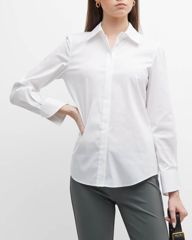 Petite Wright Button-Down Cotton-Blend Shirt