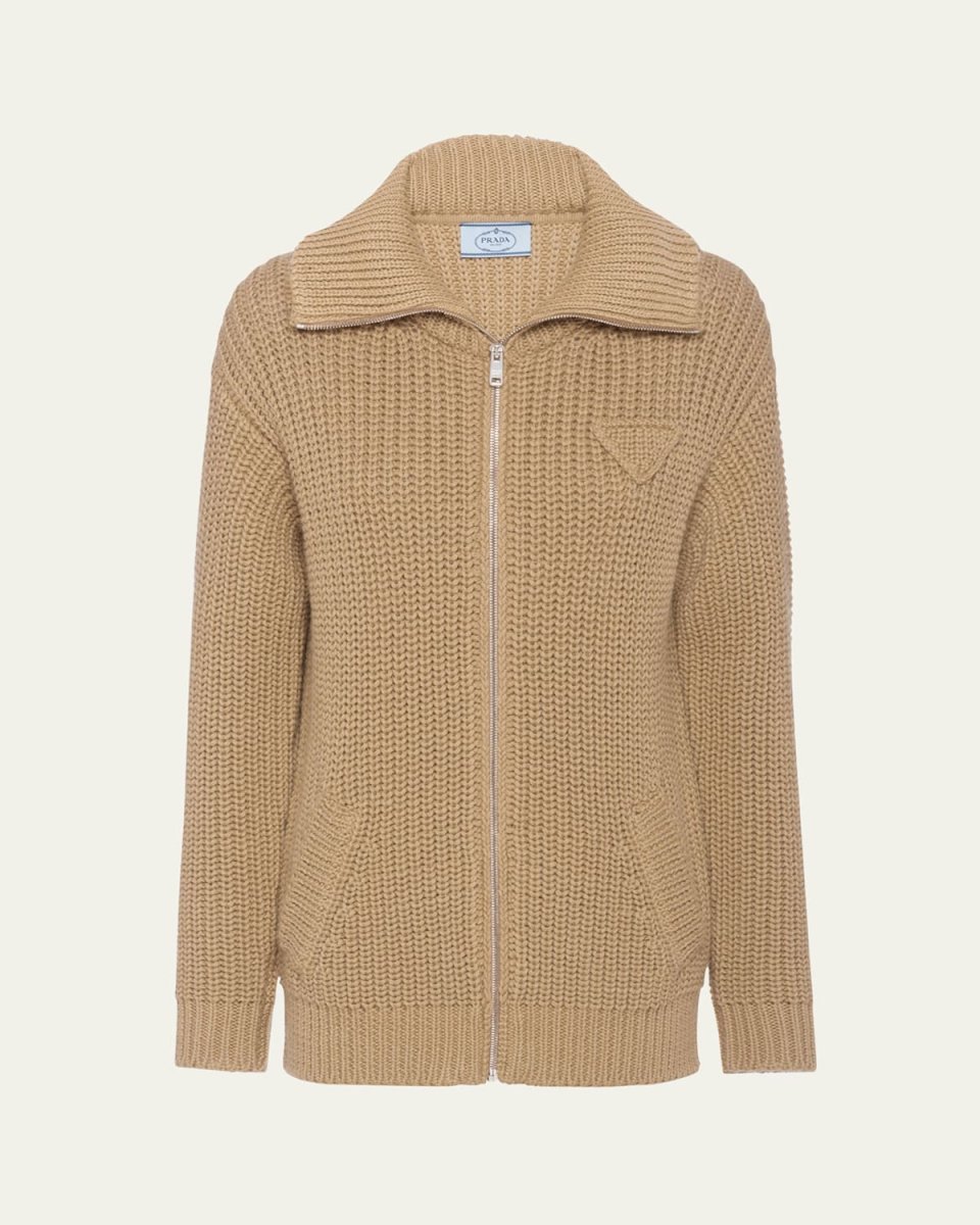 Wool Knit Zip-Up Cardigan