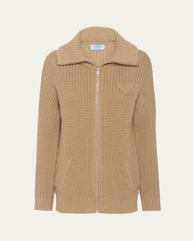 Wool Knit Zip-Up Cardigan
