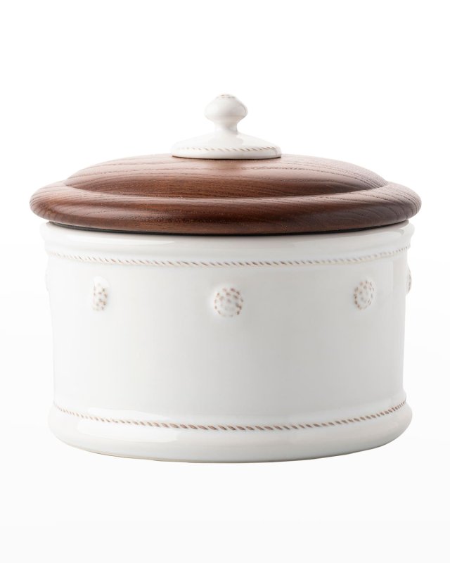 Berry & Thread Dog Treat Canister with Wooden Lid - Whitewash