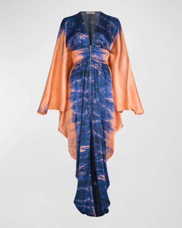 Danette Wing-Sleeve Silk Maxi Dress