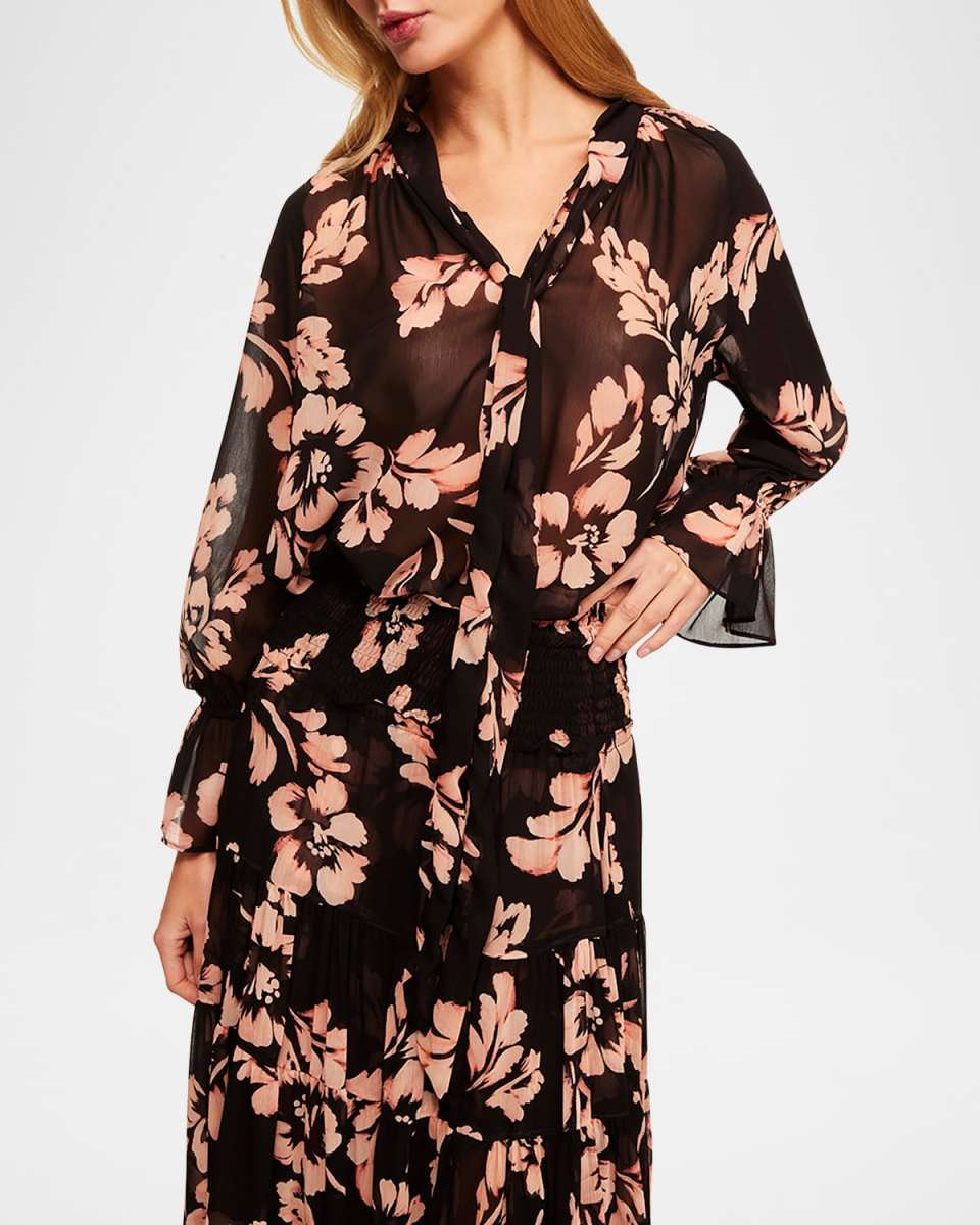 Gracie Floral Semi-Sheer Tie Blous