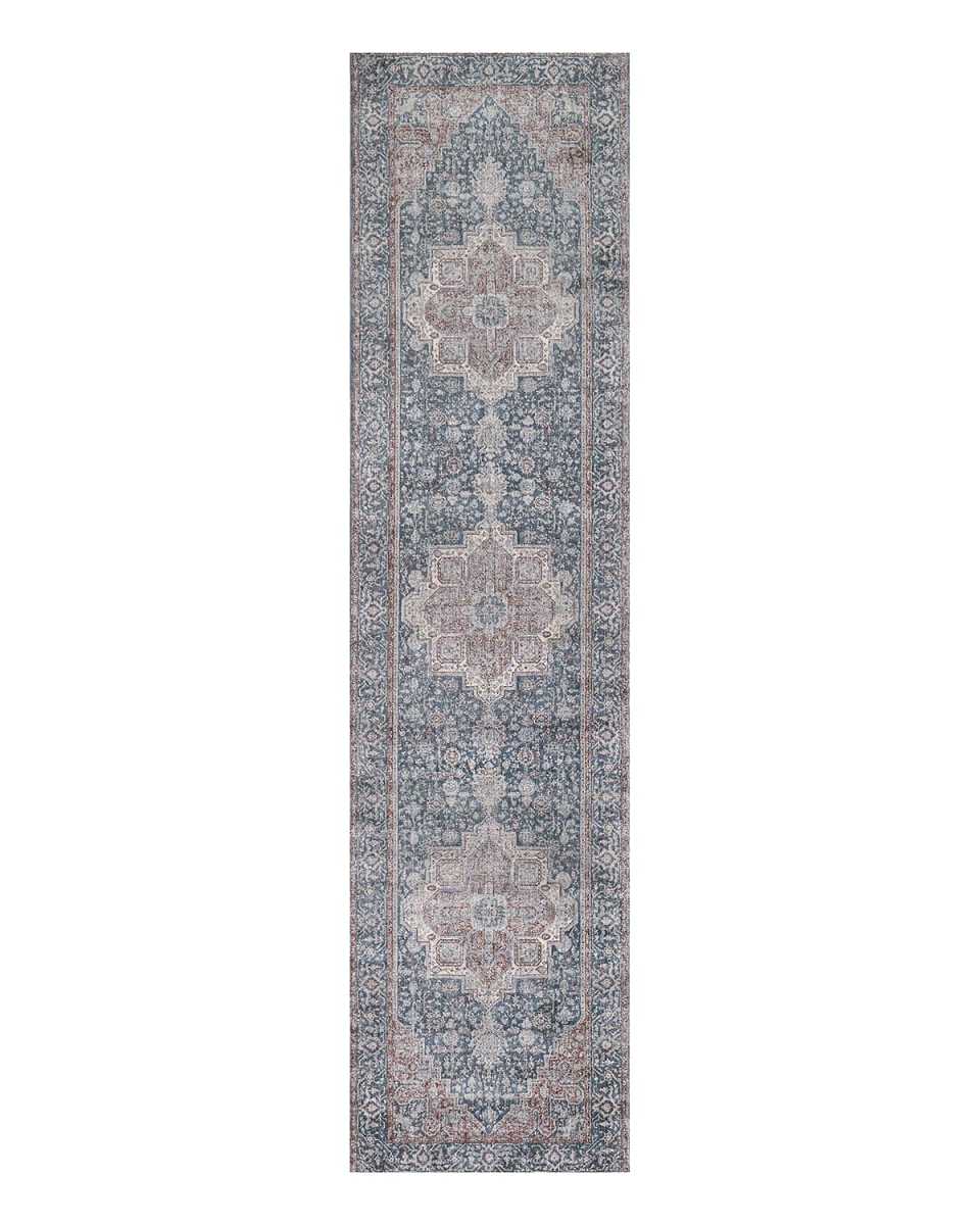 Heritage Power-Loomed Blue & Rust Runner, 3' X 12'