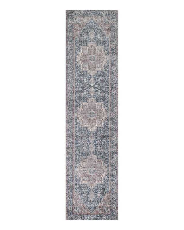 Heritage Power-Loomed Blue & Rust Runner, 3' X 12'