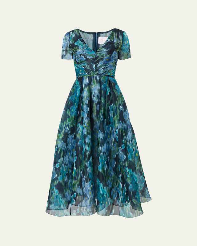 Long Abstract V-Neck Silk Dress