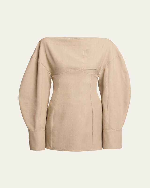 Casaco Open Back Belted Wool Mini Dress