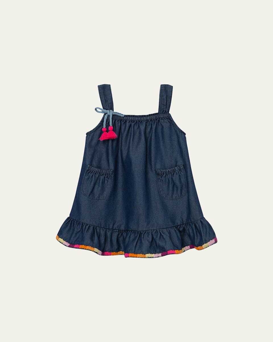 Girl's Embroidered Ruffle Trim Dress, Size 6M-24