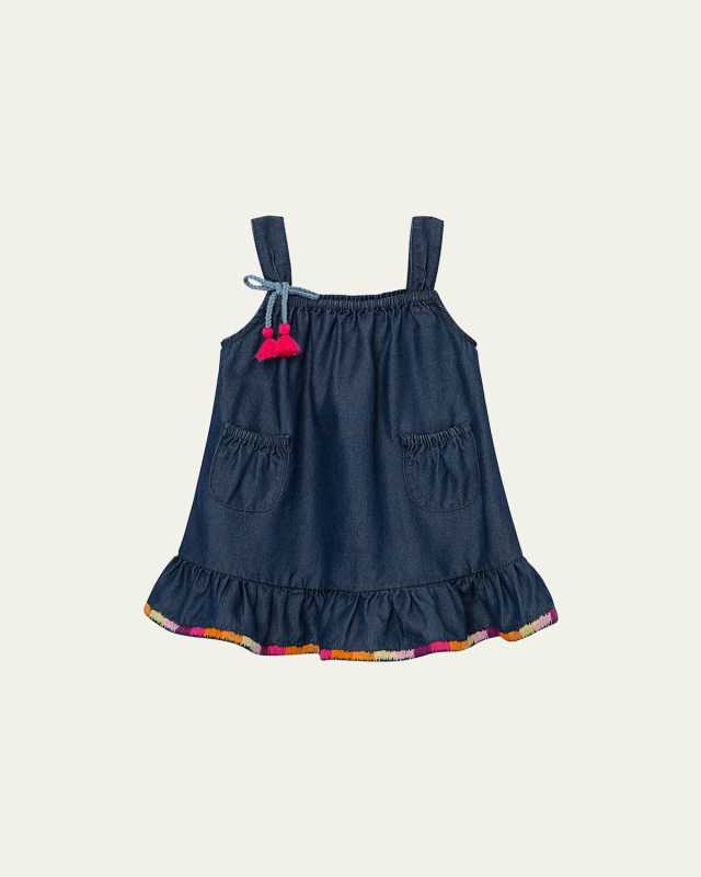 Girl's Embroidered Ruffle Trim Dress, Size 6M-24