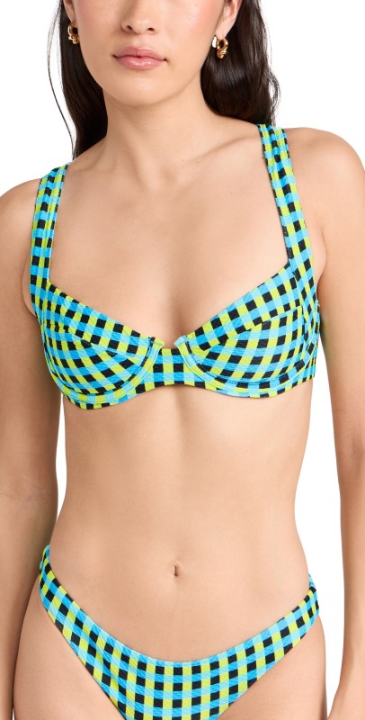 PQ Swim Perla Halter Bikini Top Gingham Drift