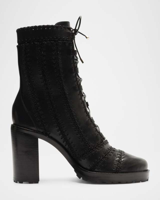 Regina Crochet Leather Combat Booties