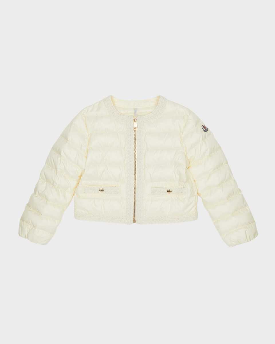 Girl's Dafina Tweed-Trim Puffer Jacket, Size 8-14
