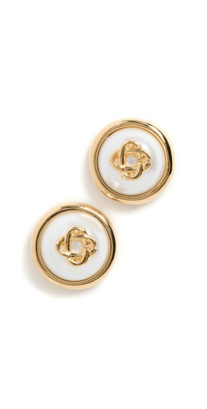 Casablanca Pearl Logo Stud Earrings Gold/Pearl