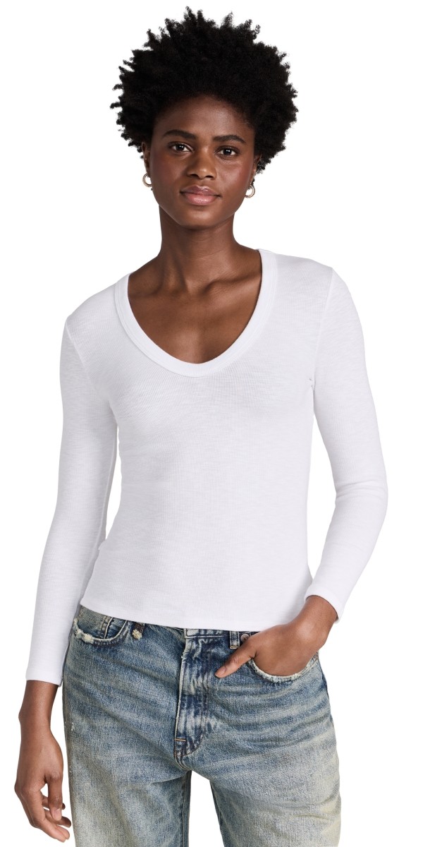 Enza Costa Textured Rib U Tee White
