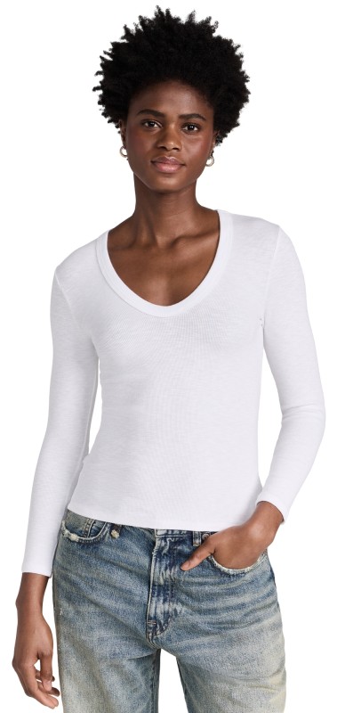 Enza Costa Textured Rib U Tee White