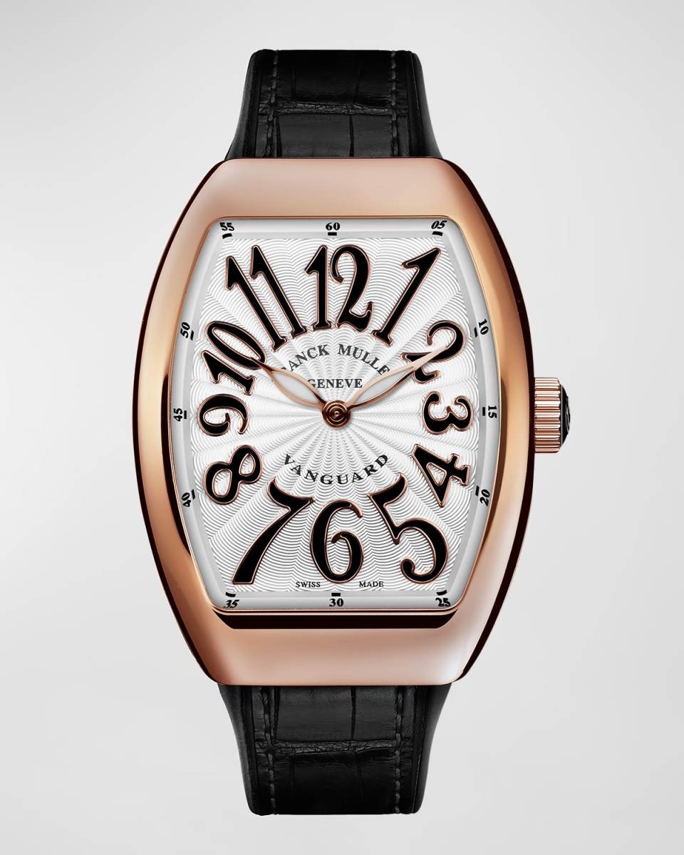 18K Rose Gold Lady Vanguard Watch with Black Strap