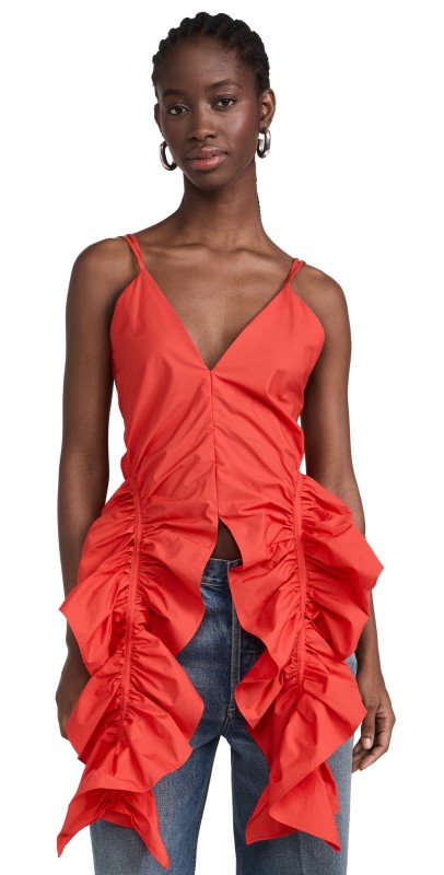 AKNVAS Pearl Cotton Ruffle Top Red