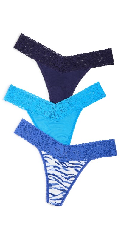Hanky Panky DreamEase Original Rise Thong 3 Pack Indigo/Inked/Bathtim