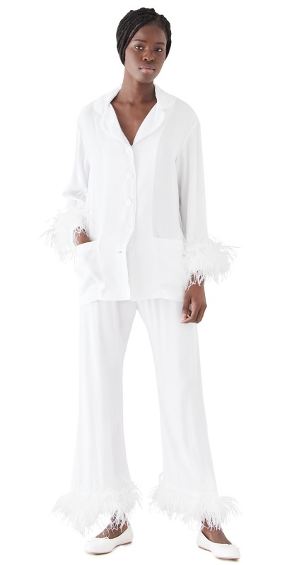 Sleeper Pajama Set with Feathers White/White