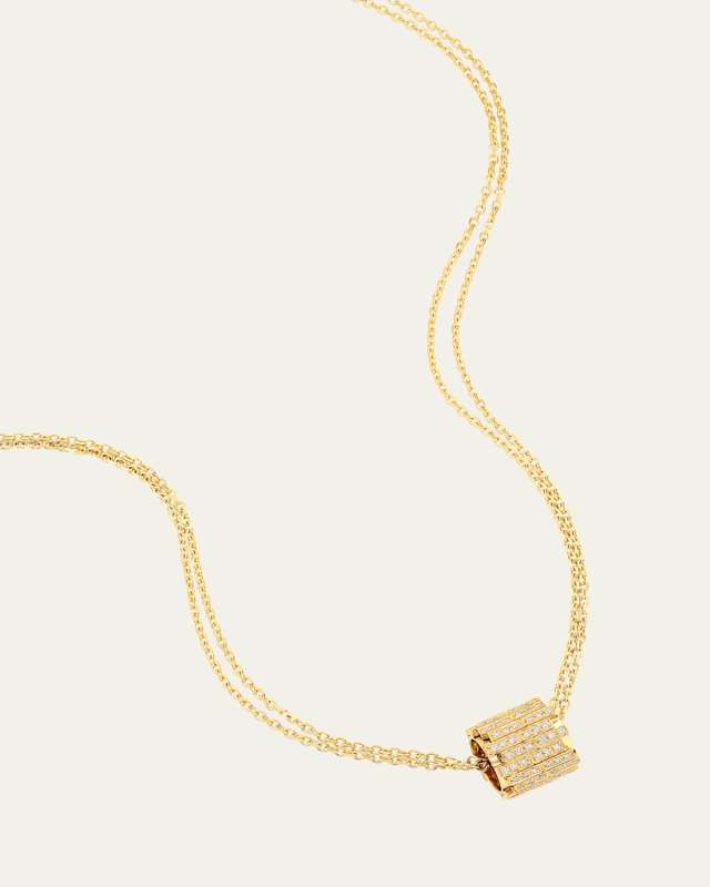 18K Yellow Gold 2-Row Pave Diamond Drop Necklace