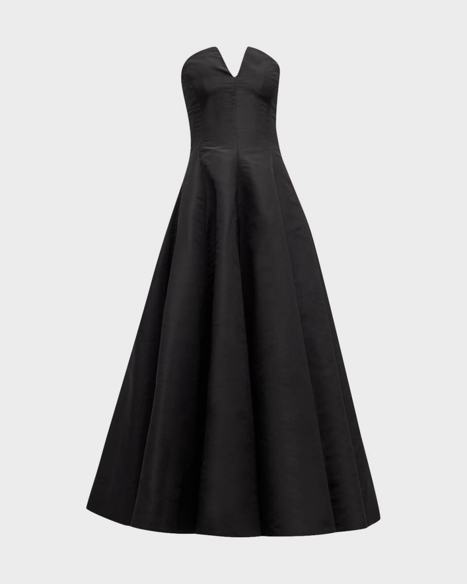Strapless Fit-&-Flare Tea-Length Faille Gown