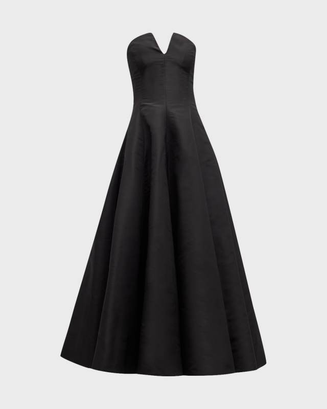 Strapless Fit-&-Flare Tea-Length Faille Gown