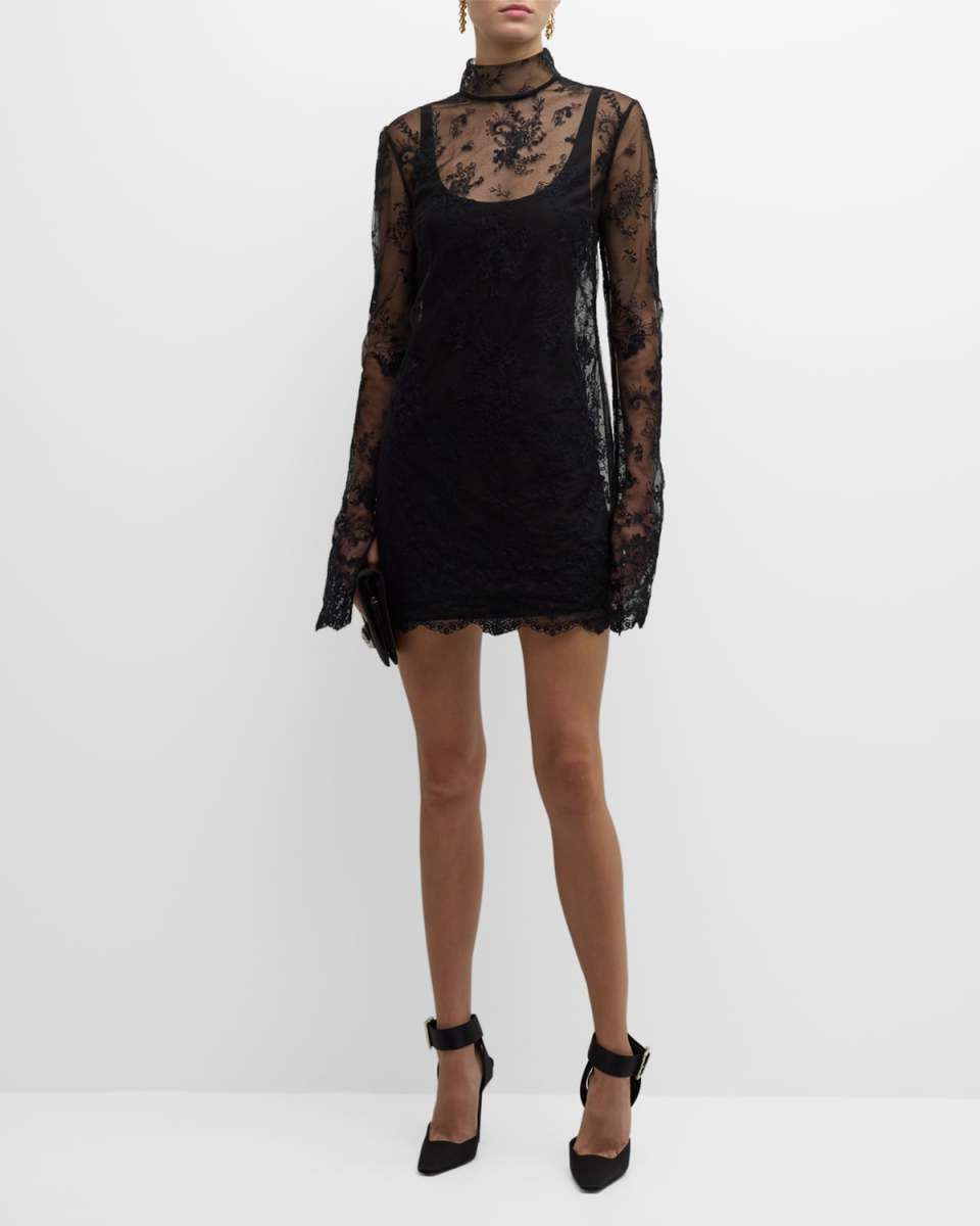 Floral Embroidered Lace Mini Dress