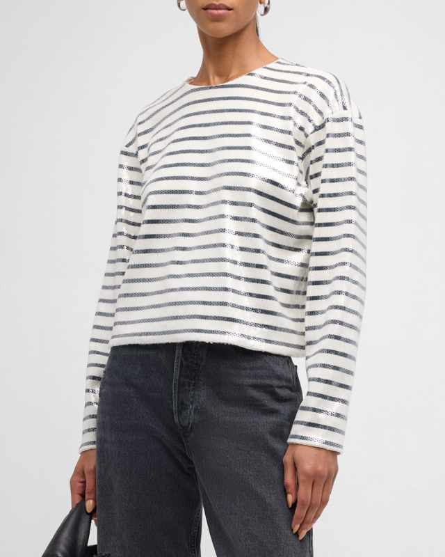Stripe Long-Sleeve Sequined Top
