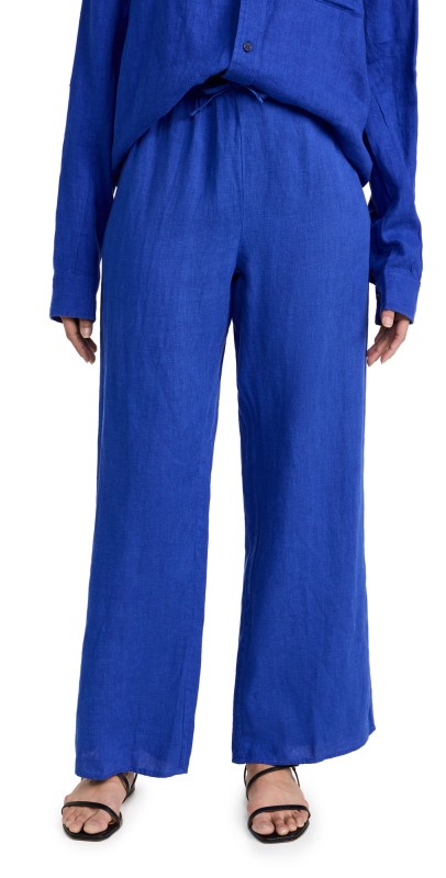 Desmond & Dempsey Lounge Plain Linen Trousers Lazuli