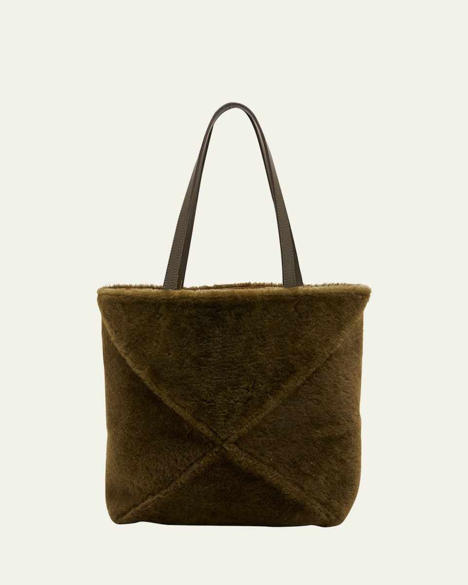 Puzzle Fold Medium Tote Bag in Shearling