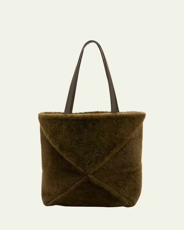 Puzzle Fold Medium Tote Bag in Shearling