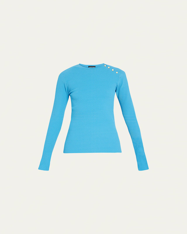 Snap-Button Ribbed Knit Top
