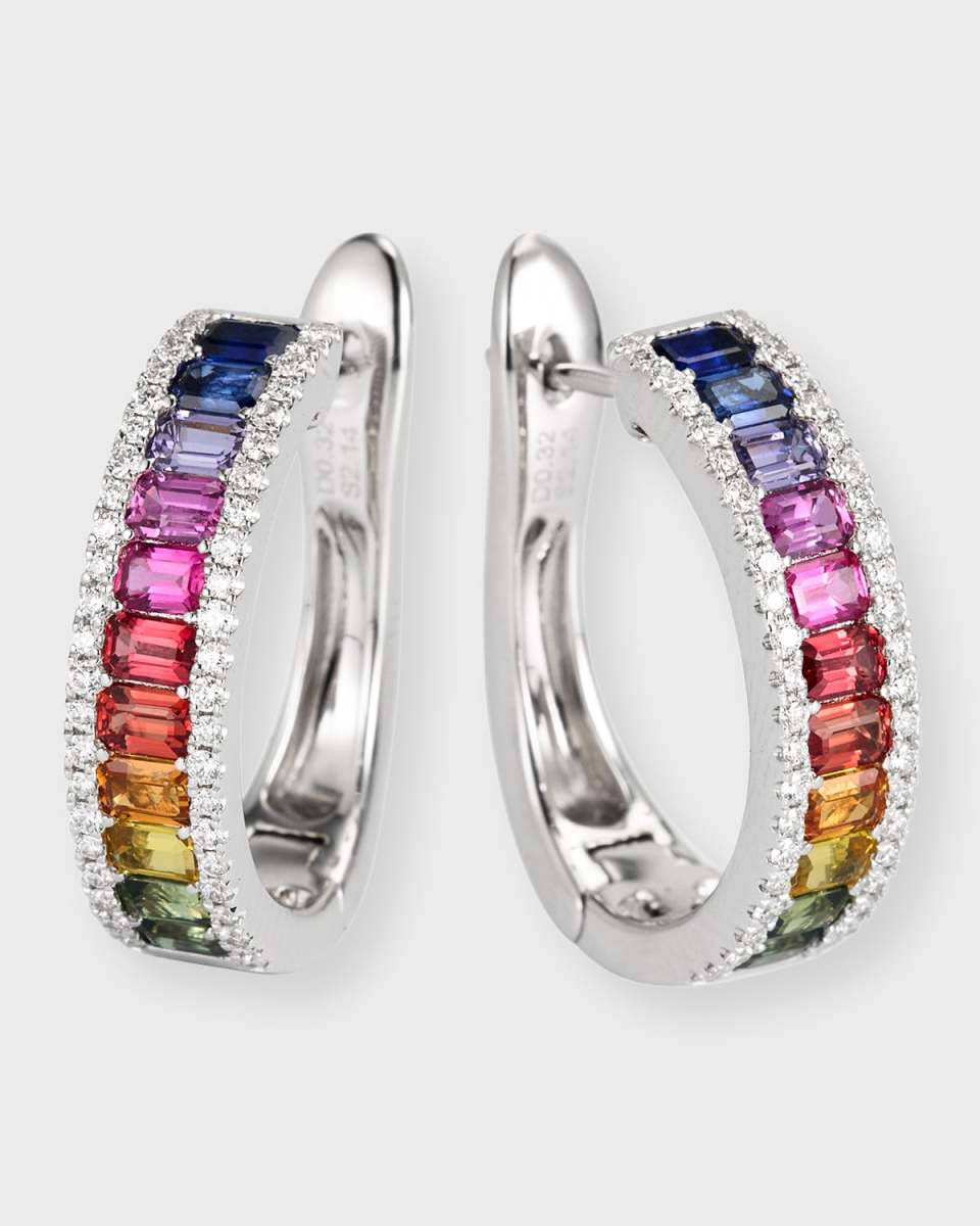 18K White Gold Earrings with Multicolor Sapphires and Diamonds