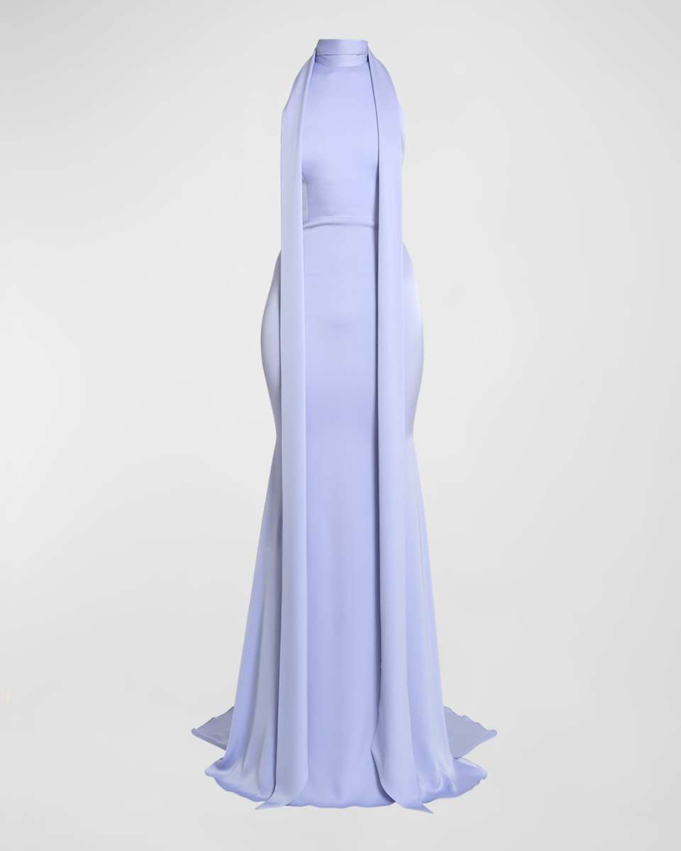 Satin Crepe Mermaid Gown with Scarf Neckline