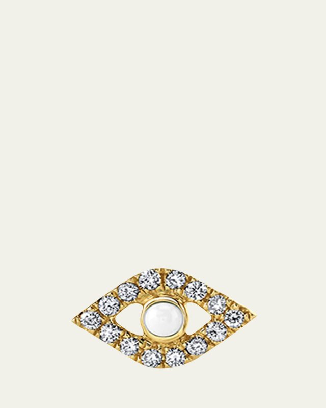 14k Pearl Stud Diamond Evil Eye Earring, Single