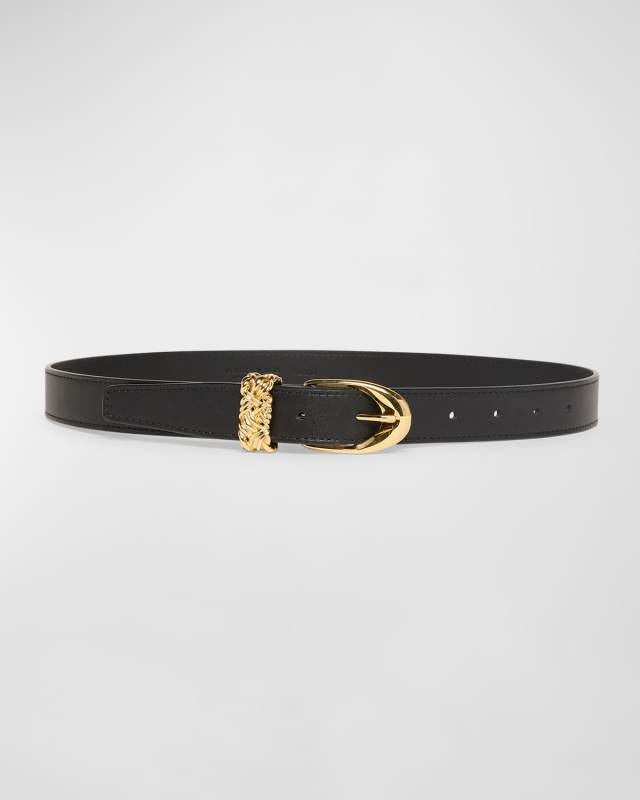 Leather Belt W/ 14-Karat Gold Buckle