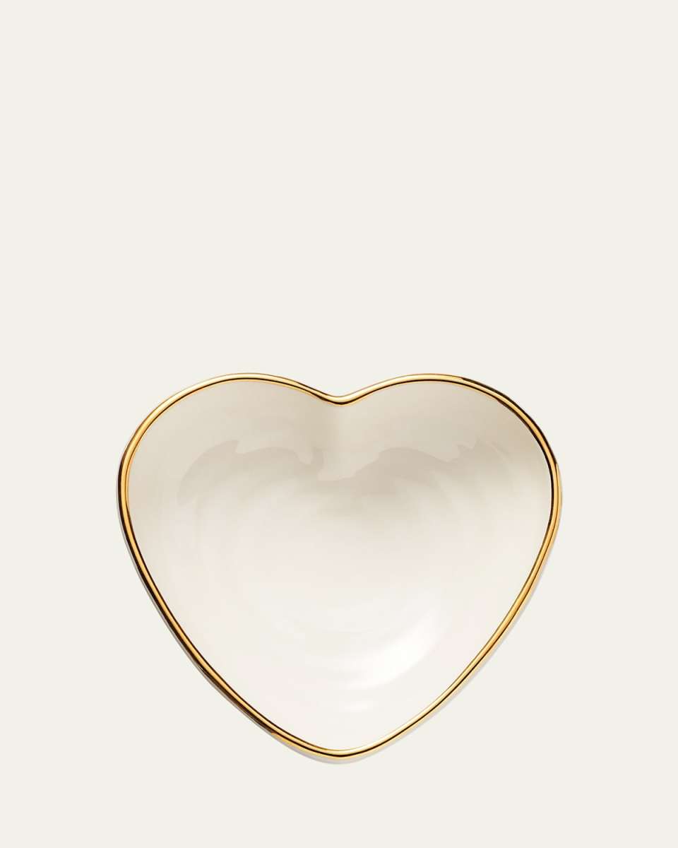 Ribbed 24K-Gold Rim Heart Dish