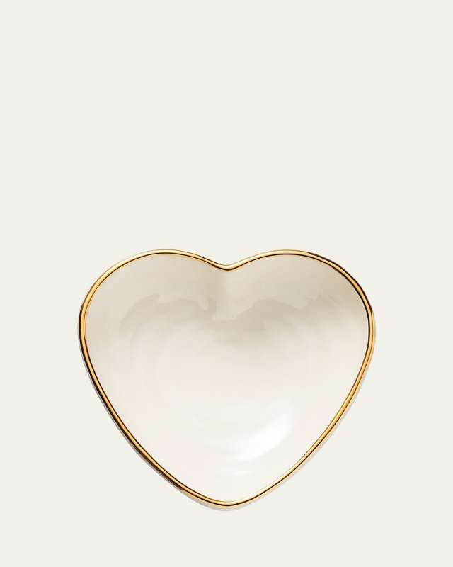 Ribbed 24K-Gold Rim Heart Dish